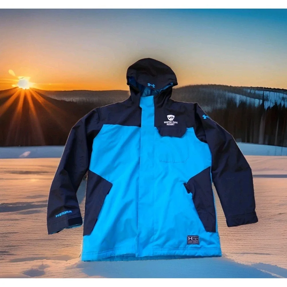 Under Armour Storm Ski Jacket Youth XL Blue Black Excellent Winter‎ Park Resort